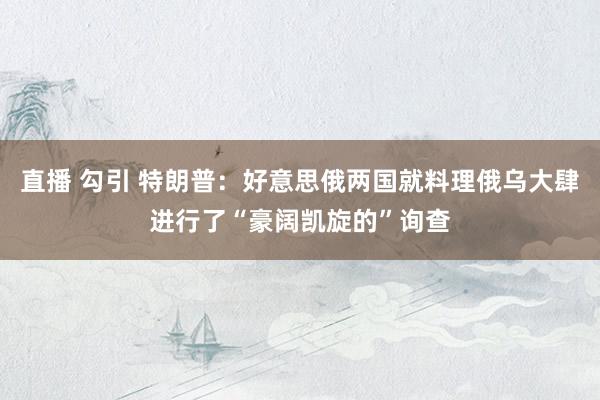 直播 勾引 特朗普：好意思俄两国就料理俄乌大肆进行了“豪阔凯旋的”询查